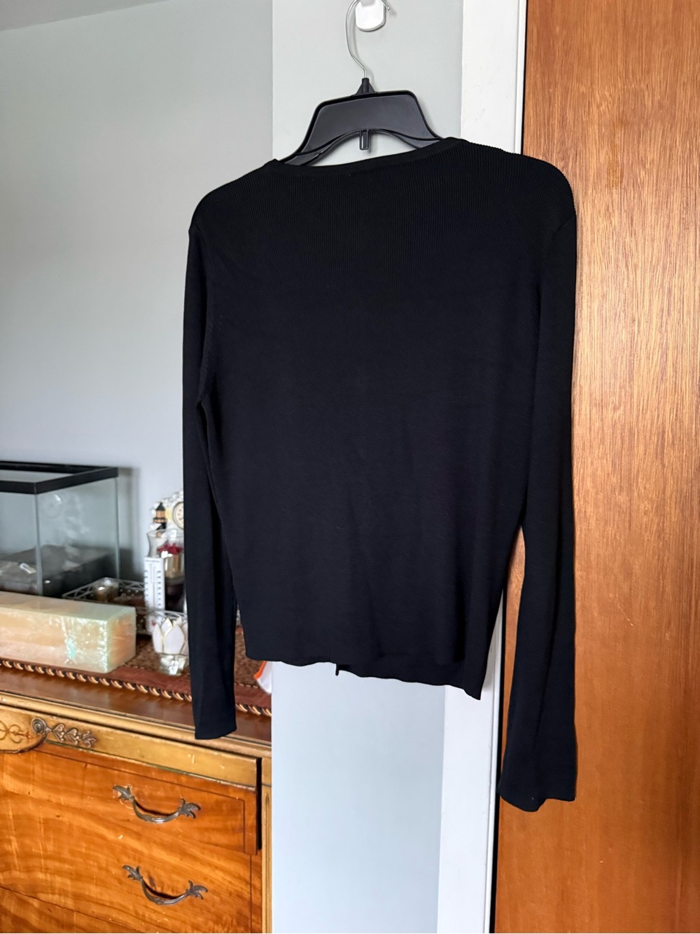 LOFT Black Ribbed Button-Front Cardigan - Picture 3 of 3